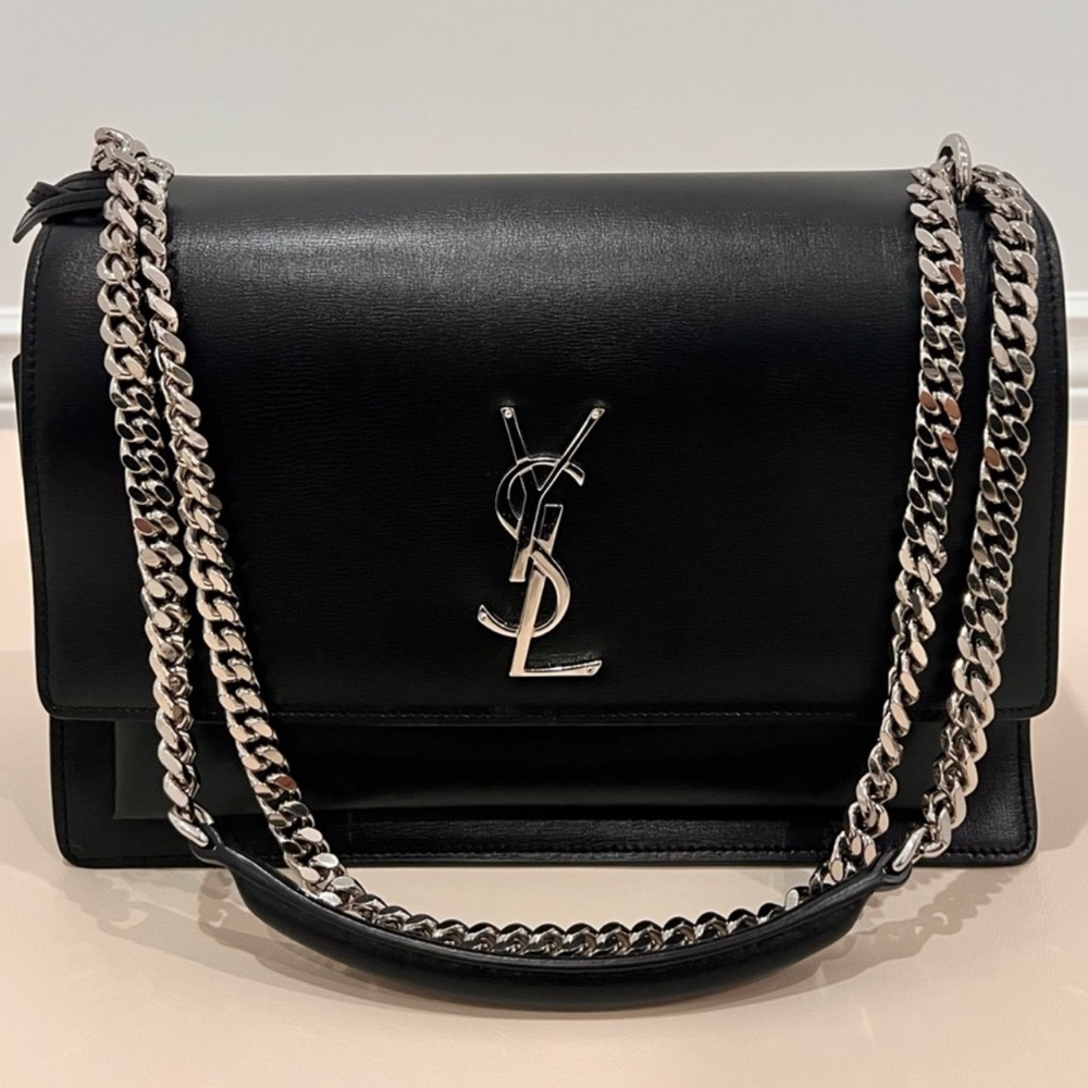 Yves Saint Laurent Black Bag with Silver Chain Accent